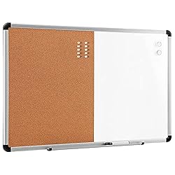 Amazon Basics Combo Magnetic Whiteboard Dry Erase Board/Cork Board, White/Yellow, 36 x 24 inches