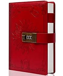 Lock Diary for Women Vintage Lock Journal Refillable Personal Locking Diary Leather Locking Journal Writing Notebook Girls B6 Secret Journal with Combination Passwords 5.5 x 7.8 In, Sunflower Wine Red