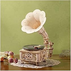 ROKR 3D Wooden Puzzles Automatic Record Player Gramophone Craft Model Kits for Adult to Build DIY Mechanical Birthday Gift for Friends or Family (Also Supports Manual Mode)