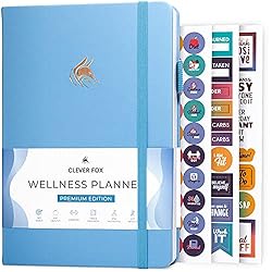 Clever Fox Wellness Planner - Weekly and Daily Health and Wellness Log, Food Journal and Meal Planner Diary for Calorie Counting, Notebook for Medical Condition Tracking, A5-Sized - Light Blue