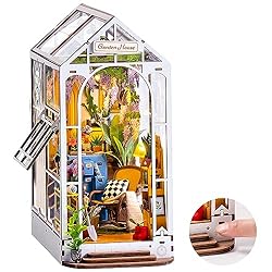 ROBOTIME Book Nook Kit DIY Miniature House with LED Light Booknook Bookshelf Insert Decor Wooden Bookend Craft Hobby Diorama Kit Unique Gifts (Garden House)