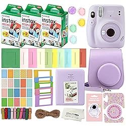 Fujifilm Instax Mini 11 Instant Camera with Case, 60 Fuji Films, Decoration Stickers, Frames, Photo Album and More Accessory kit (Lilac Purple)