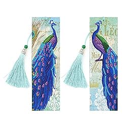 pigpigboss Peacock Bookmarks, Diamond Painting Kits, 2 Pieces, 5D DIY Diamond Painting by Numbers, Crystal Rhinestones, Peacock Bookmarks (21 x 6 cm)