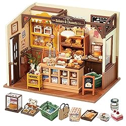 Rolife DIY Miniature Doll House Kit, Build Becka's Bakery Diorama House Building Set with LED Room Hobby Craft for Aduls Uniue Gifts for Teens