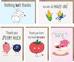 Hunanyume 50 Funny Thank You Cards, 4×6 in Blank Punny Greeting Notes with Envelopes and Stickers, Boxed Bulk Note Cards Assortment for Teachers Friends Business Coworker Employee Appreciation