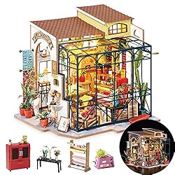 Rolife DIY Miniature House Kit Flower Shop, Tiny House Kit for Adults to Build, Mini House Making Kit with Furniture, Halloween/Christmas Decorations/Gifts for Family and Friends(Emily's Flower Shop)